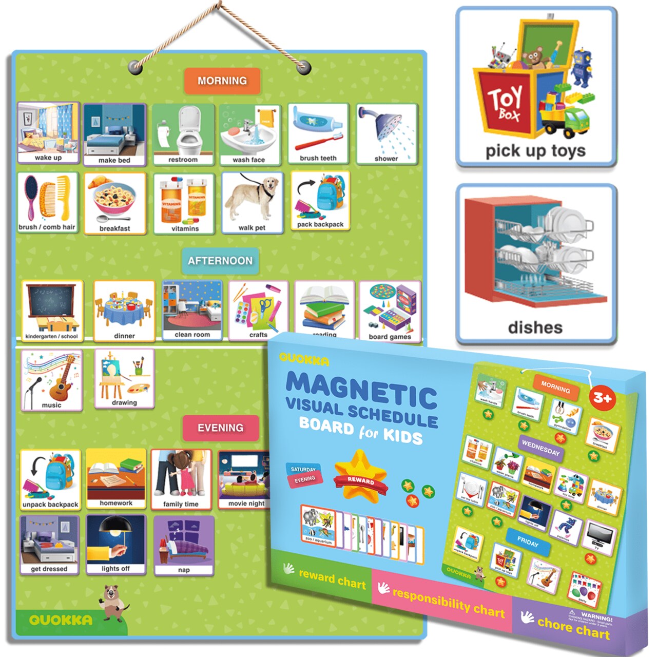 QUOKKA 145 Reward Chore Chart for Multiple Kids - Behavior Routine Toy for Autistic Children Age 5-7 ADHD Tools -Visual Schedule for Toddler 3-5 at Home - Responsibility Board Autism Learning Material